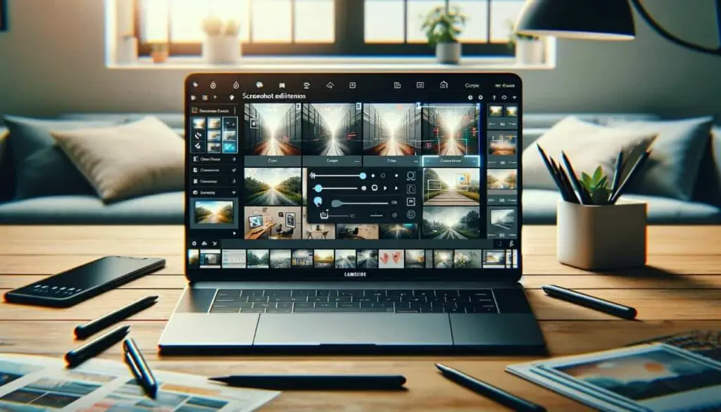 Samsung laptop screen showing screenshot editing tools